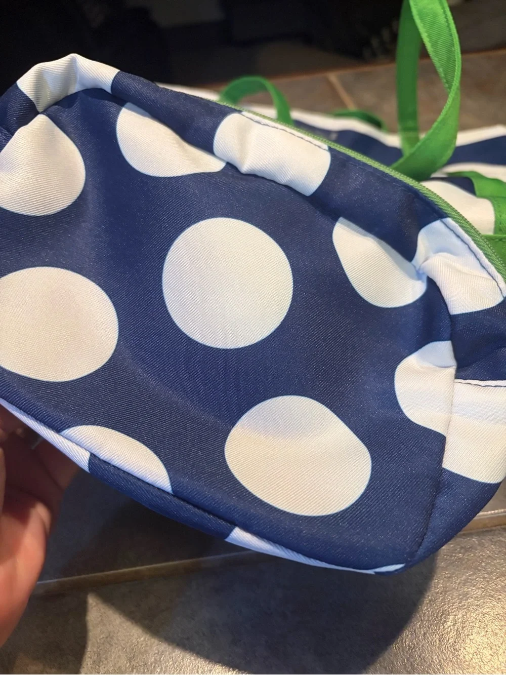 kate spade & Clinque Collab Navy &White Stripe Tote w/ Green Handles and pouche